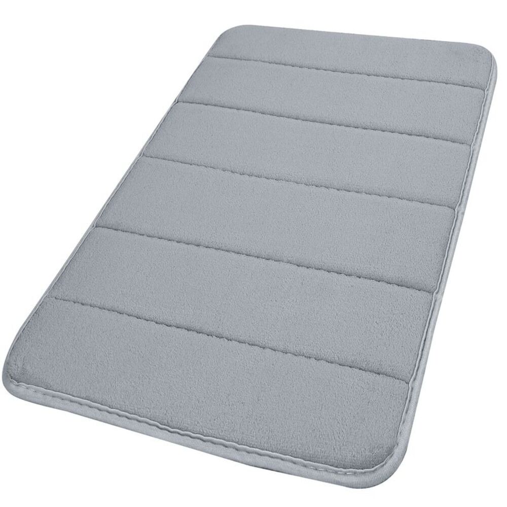 Velvet Memory Foam Bath Mat Soft Absorbent Bath Mat 32" x 20" Silver Gray